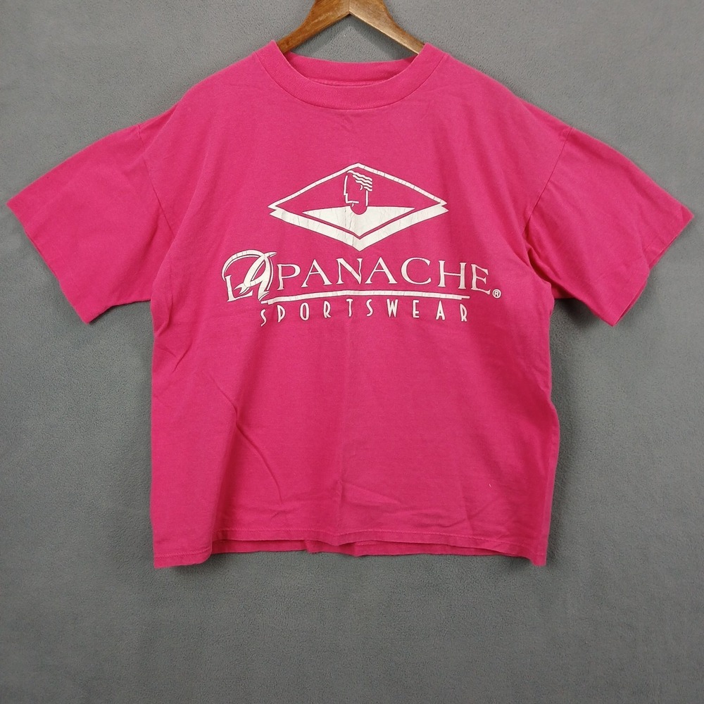 Vintage Oneita Power T-Shirt Men Large 42-44 Hot Pink Panache Sportswear Graphic